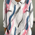 Women's Ink Streaks Print Casual Cotton And Linen 3/4 Sleeve Shirt