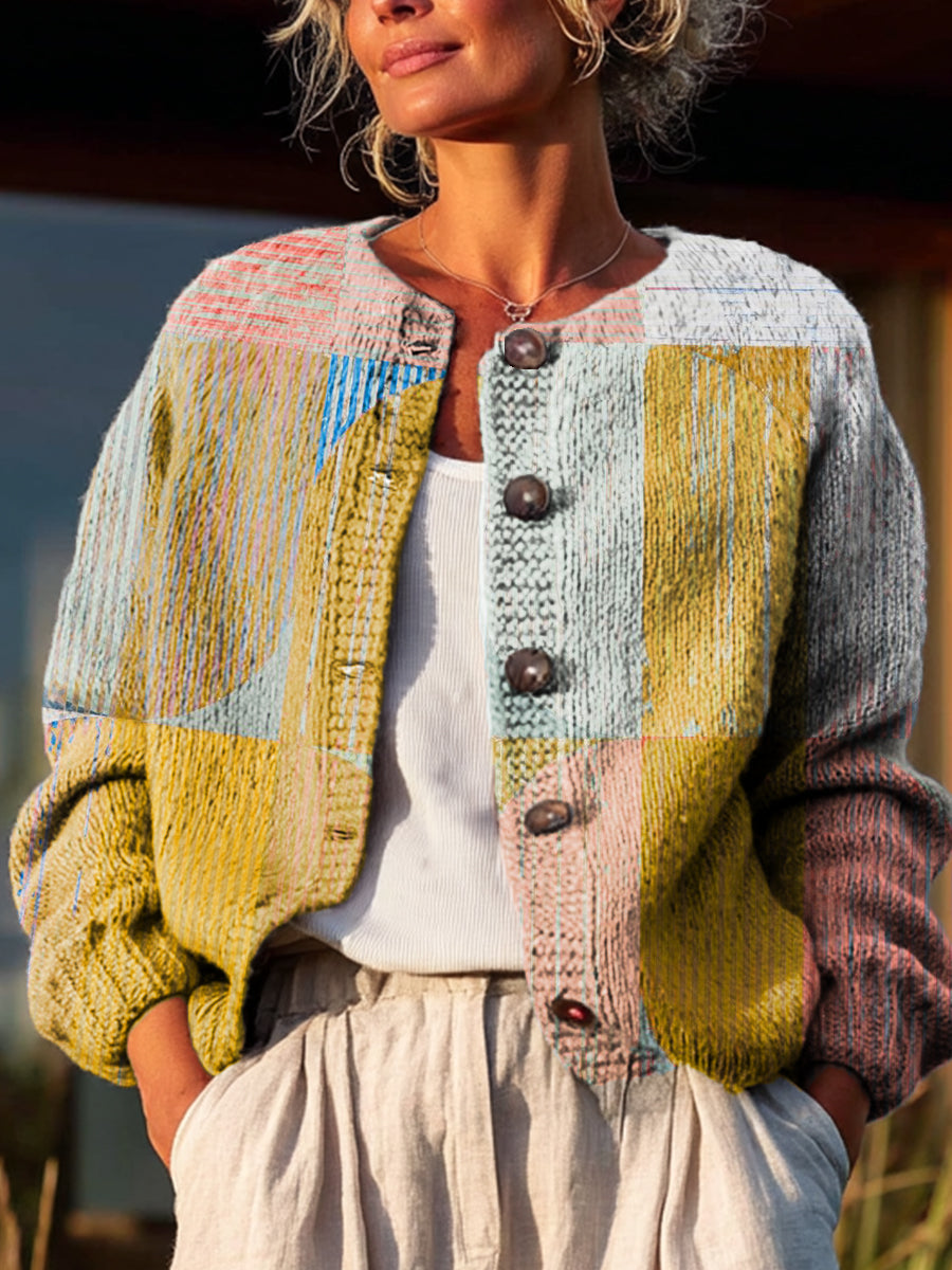 colorful-geometric-color-block-painting-art-print-buttoned-cardigan-sweater