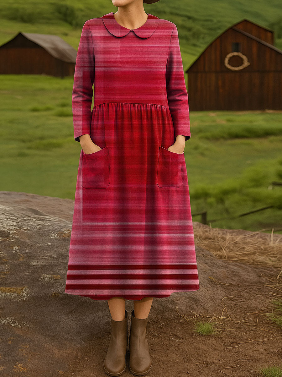 Women's Red Wall Colorful Art Print Cotton Lapel Button-Down Shirt Dress