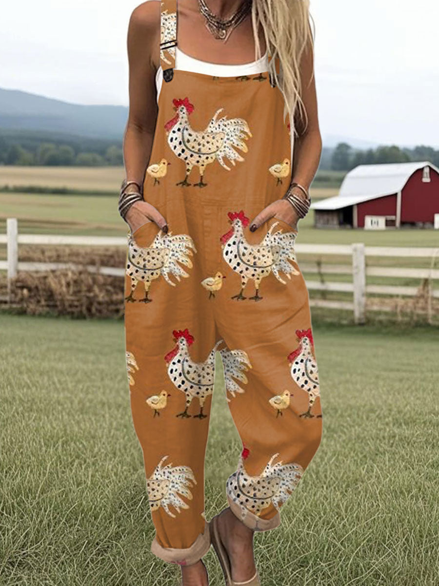 Women's  Funny Chick Art Print Casual 100% Cotton Wide Leg Jumpsuit