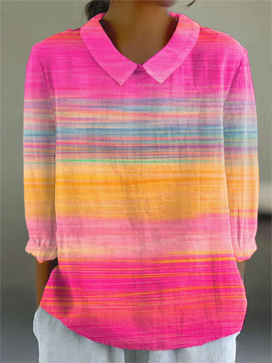 Women's Vintage Gradient Art Print  Casual Cotton And Linen 3/4 Sleeve Shirt