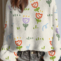 womens-vintage-flower-art-print-casual-pullover-sweater-k291