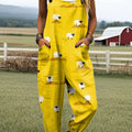 Women's Cute Lamb Pattern Art Print Casual 100% Cotton Wide Leg Jumpsuit