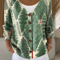 Christmas Tree Print Buttoned V-neck Cardigan Sweater