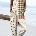 Women's Vintage Art Quilt Floral Pattern Print Casual 100% Cotton Wide Leg Jumpsuit