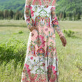 Women's Ethnic Colorful Paisley Floral Art Print Long-sleeved V-neck Dress