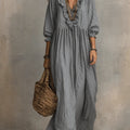 Women's Striped Art Print Casual Stylish Ruffled Vacation Maxi Dress