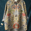 Women's Vintage Ethnic Floral Art Print Casual Cotton And Linen Shirt