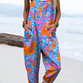 Combinaison pantalon large décontractée 100 % coton à imprimé floral vintage pour femme 