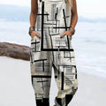 Women's Abstract Geometric Pattern Art Print Casual 100% Cotton Wide Leg Jumpsuit