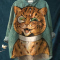 Women's Cat Art Print Casual Cotton And Linen Shirt