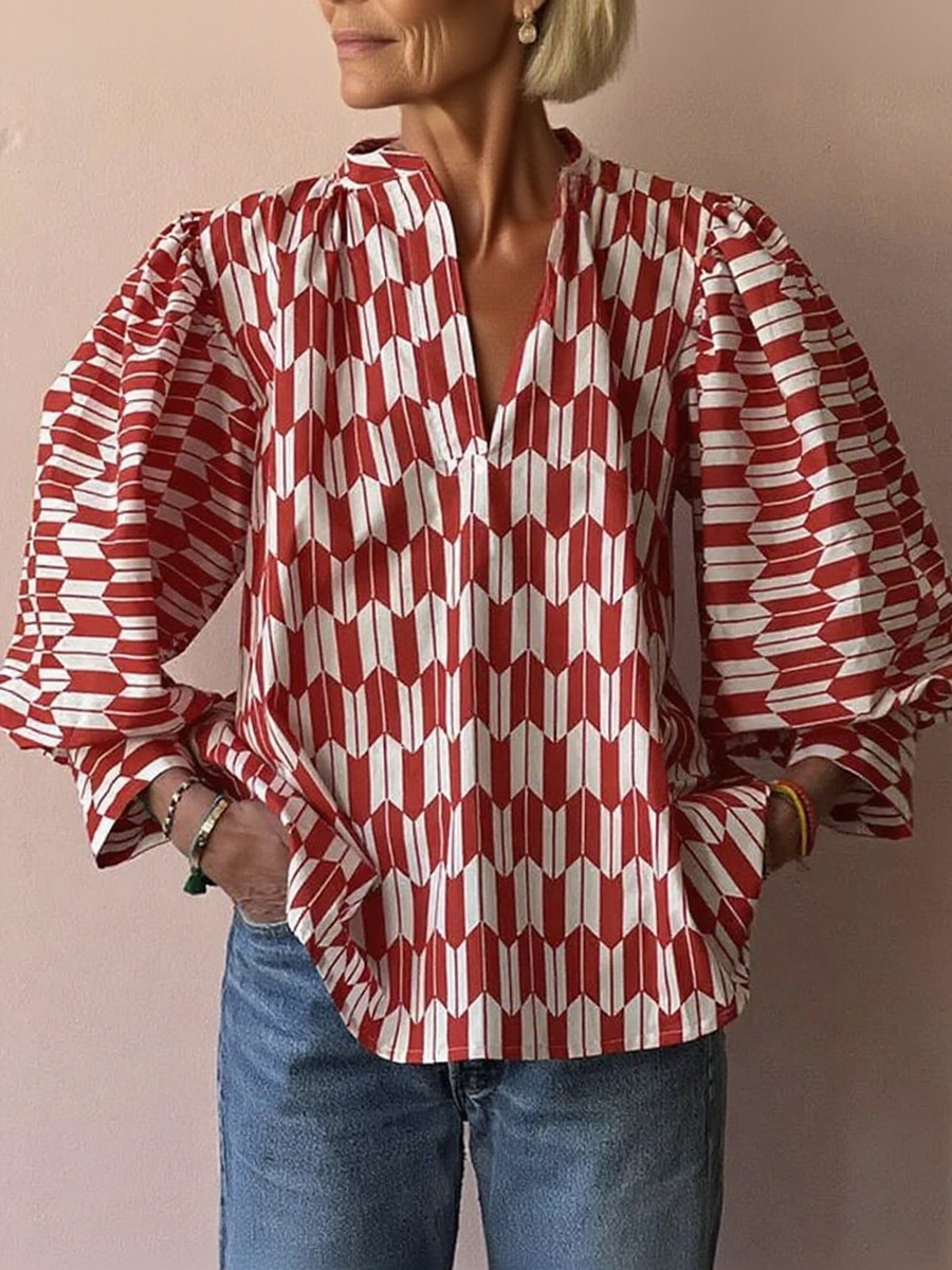 Retro Puff Sleeve Plaid Print Shirt Top