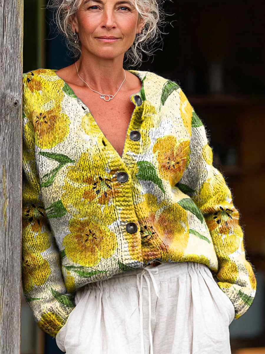 beautiful-large-yellow-flower-painting-art-print-buttoned-cardigan-sweater