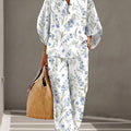 Women's Floral Print Casual Cotton-linen Two-piece Set
