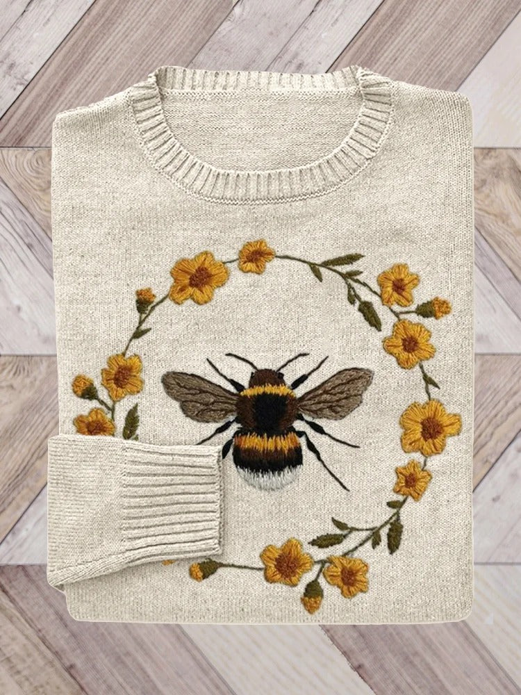 funny-bee-flower-art-print-knit-pullover-sweater