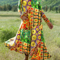 Women's Abstract Colorful Geometric Painting Art Print Long-sleeved Dress