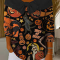 Halloween Ghost Cat Pumpkin Contrasting Colors Print Buttoned Cardigan Sweater