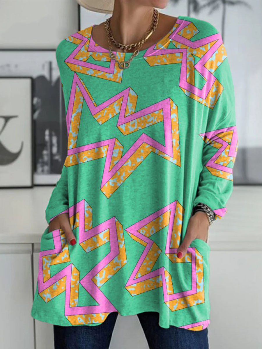 Women's Irregular Three-Dimensional Pattern Print Casual Long Sleeve T-shirt