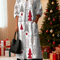 Women's Christmas Tree Art Print Pocket V-neck Cotton Dress