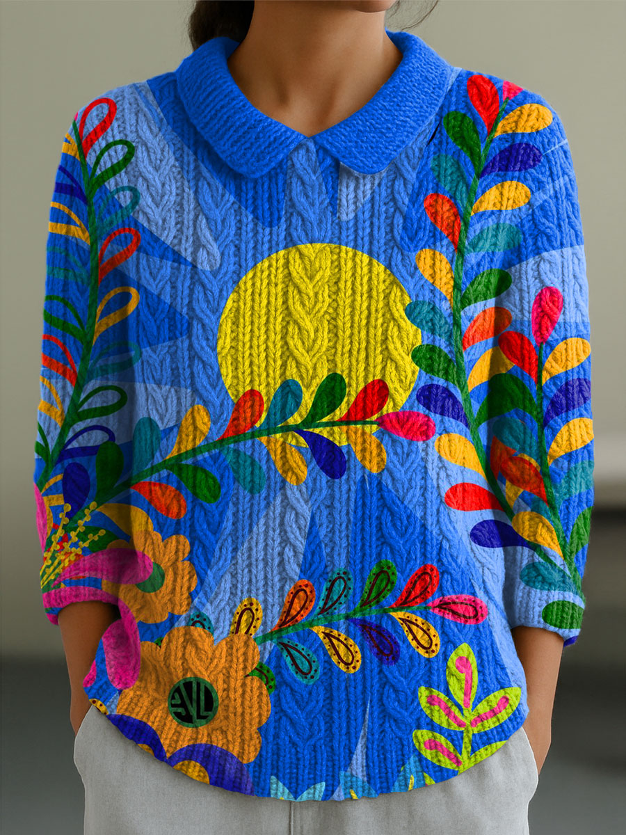 womens-flowers-casual-peter-pan-collar-3-4-sleeve-sweater-n6ax