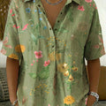 Women's Floral Print Casual Cotton-linen Shirt