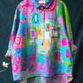 Vibrant Abstract Art Printed Women's Casual Cotton And Linen Shirt