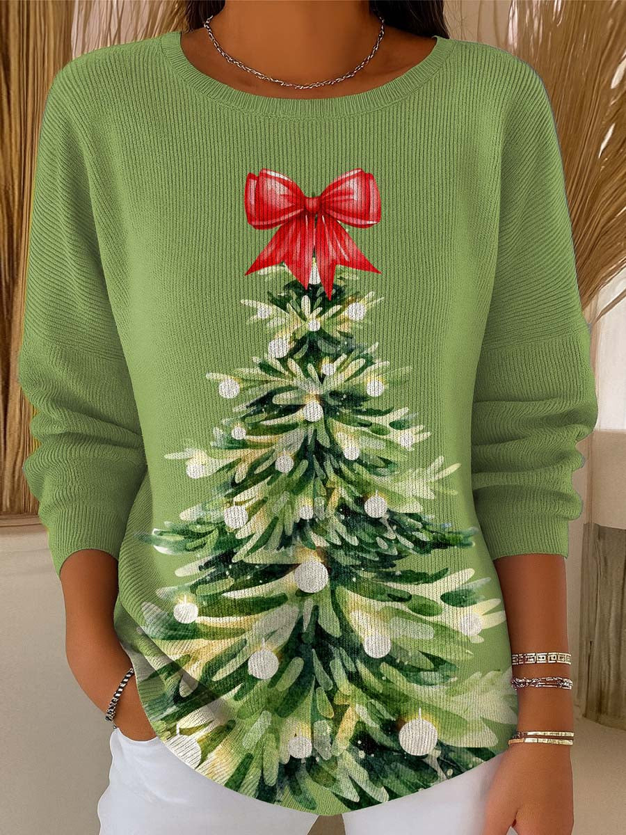Women's Christmas Tree Pattern Art Print Casual Pullover Sweater