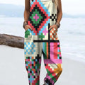 Women's Geometric Pattern Art Print Casual 100% Cotton Wide Leg Jumpsuit