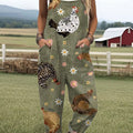 Women's  Funny Chick Art Print Casual 100% Cotton Wide Leg Jumpsuit