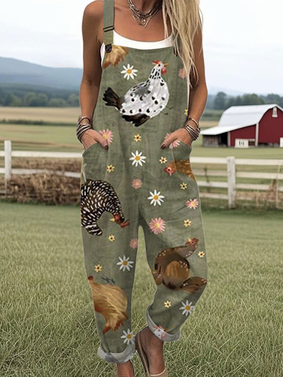 Women's  Funny Chick Art Print Casual 100% Cotton Wide Leg Jumpsuit