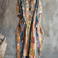 Women's Abstract Geometric Pattern Art Print Pocket V-neck Cotton Dress