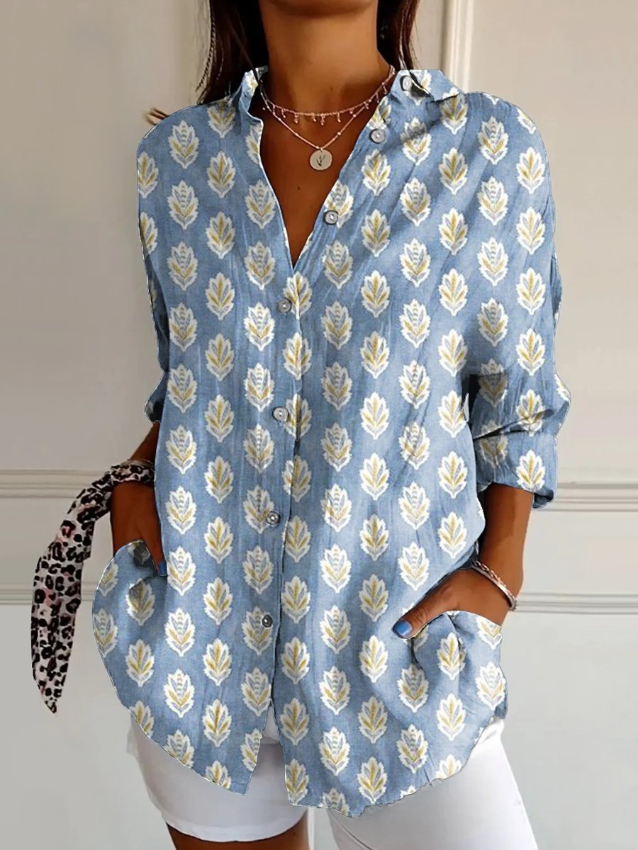 Women's Regular leaf Print Casual Cotton Shirt