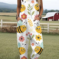 Women's  Funny Flower Bee  Art Print Casual 100% Cotton Wide Leg Jumpsuit
