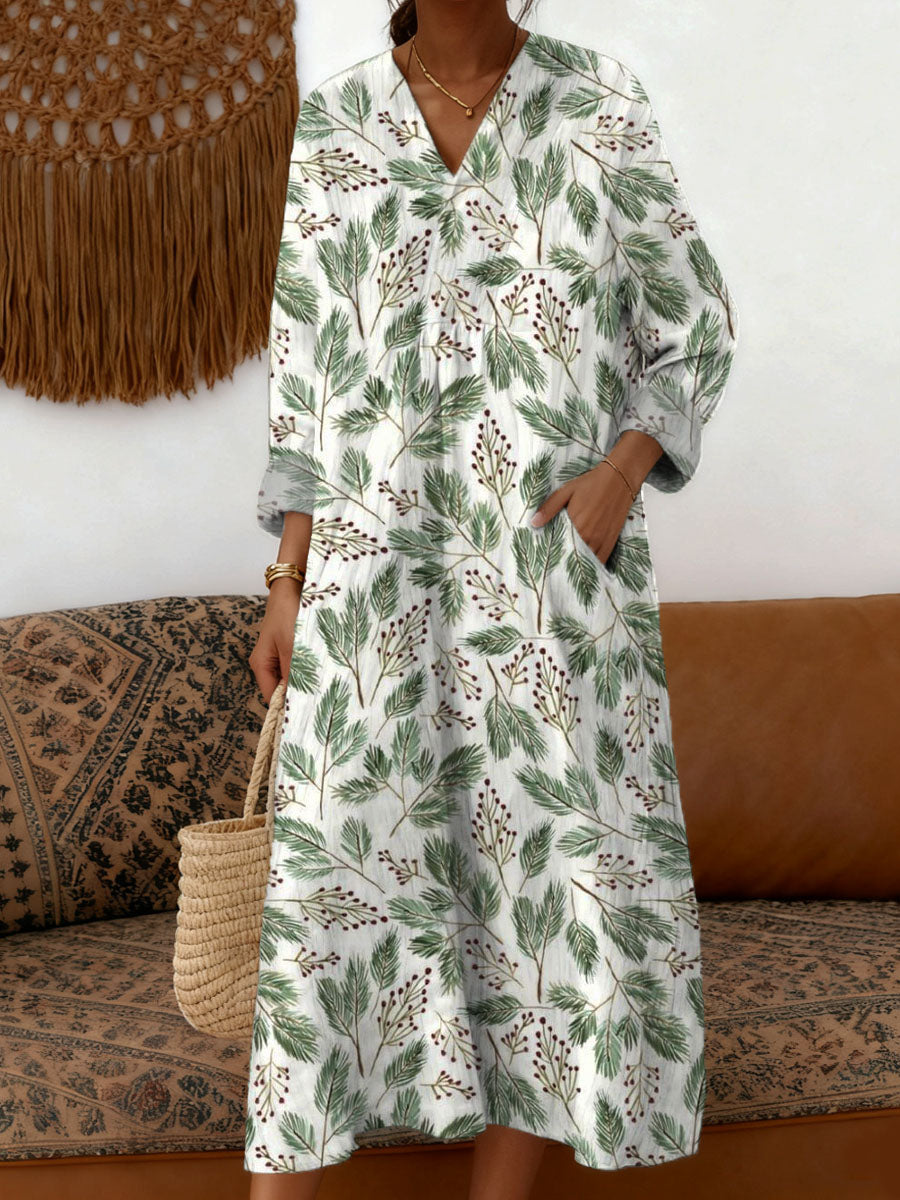 Women's Christmas Pattern Art Print Cotton Dress