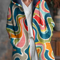 Abstract Colorful Wave Painting Art Print Unisex Plush Thick Long-Sleeved Sweater Cardigan Coat