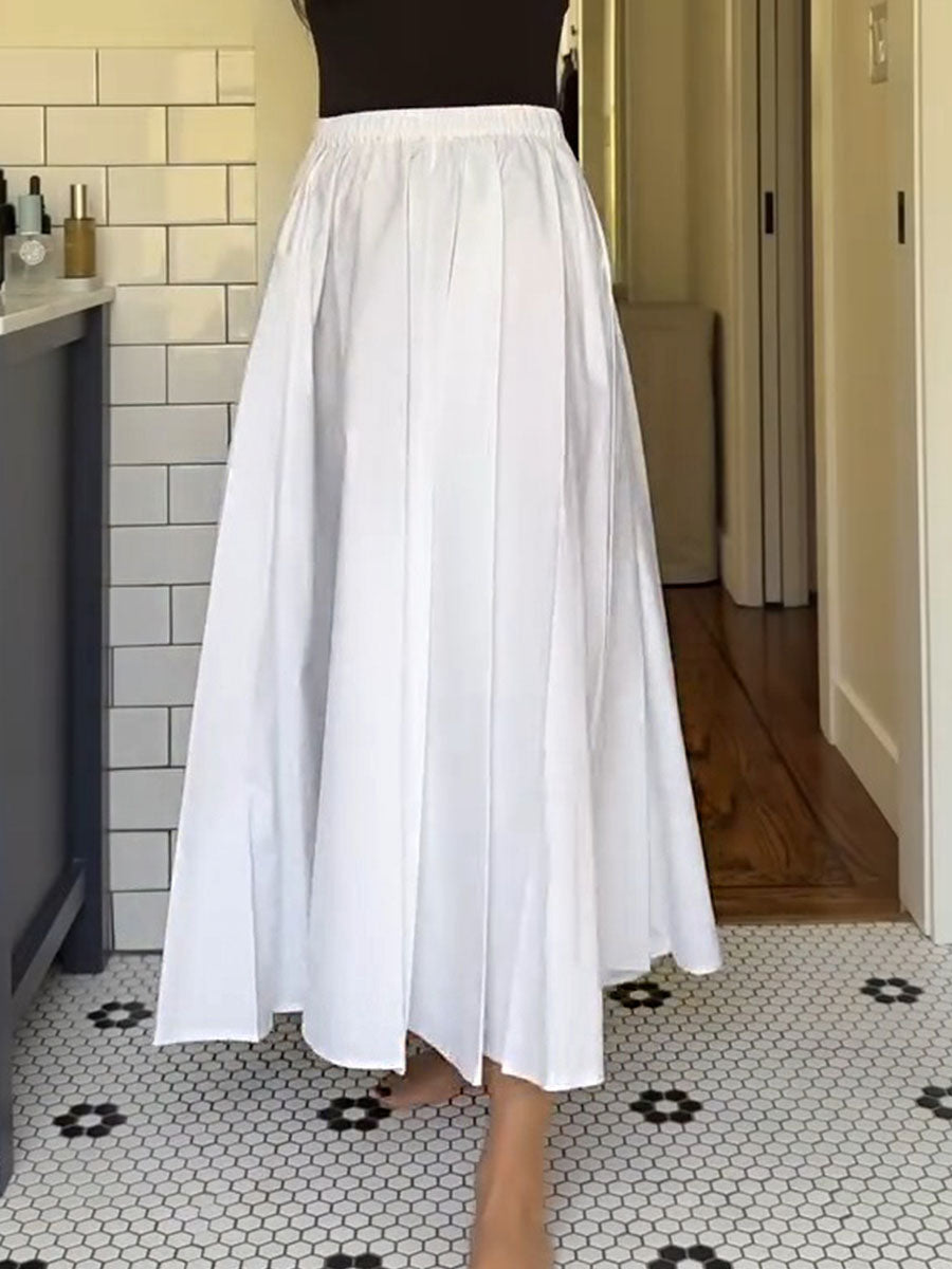 Women's Solid Color Elastic Waist Pleated Skirt