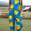 Women's Lovely Duck Art Print Casual 100% Cotton Wide Leg Jumpsuit