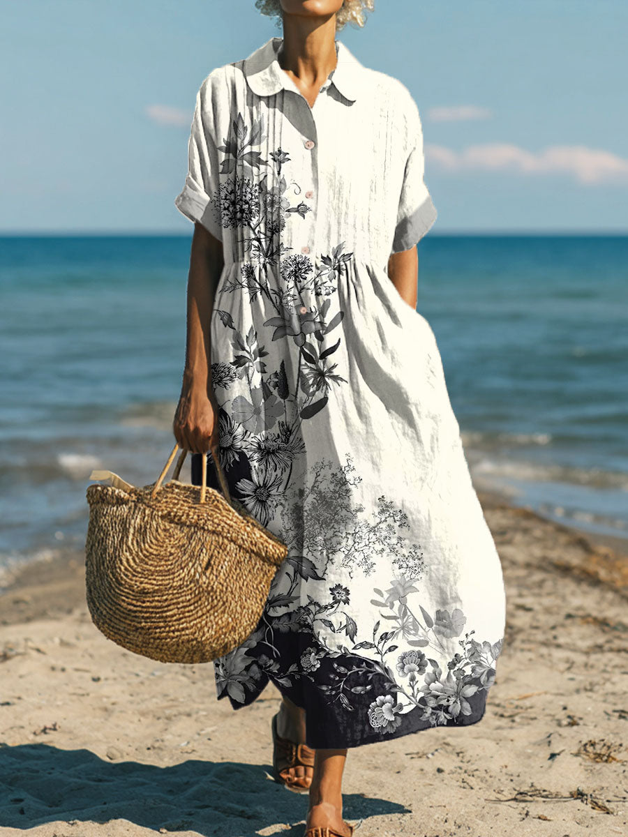 Women's Vintage Floral Pattern Art Print Cotton Dress