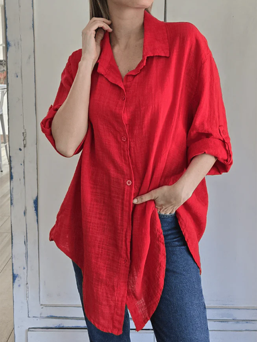 Classic Curved Hem Cotton Shirt