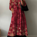 Women's   Glitter Gradient  Christmas Print Pocket V-neck Cotton Dress