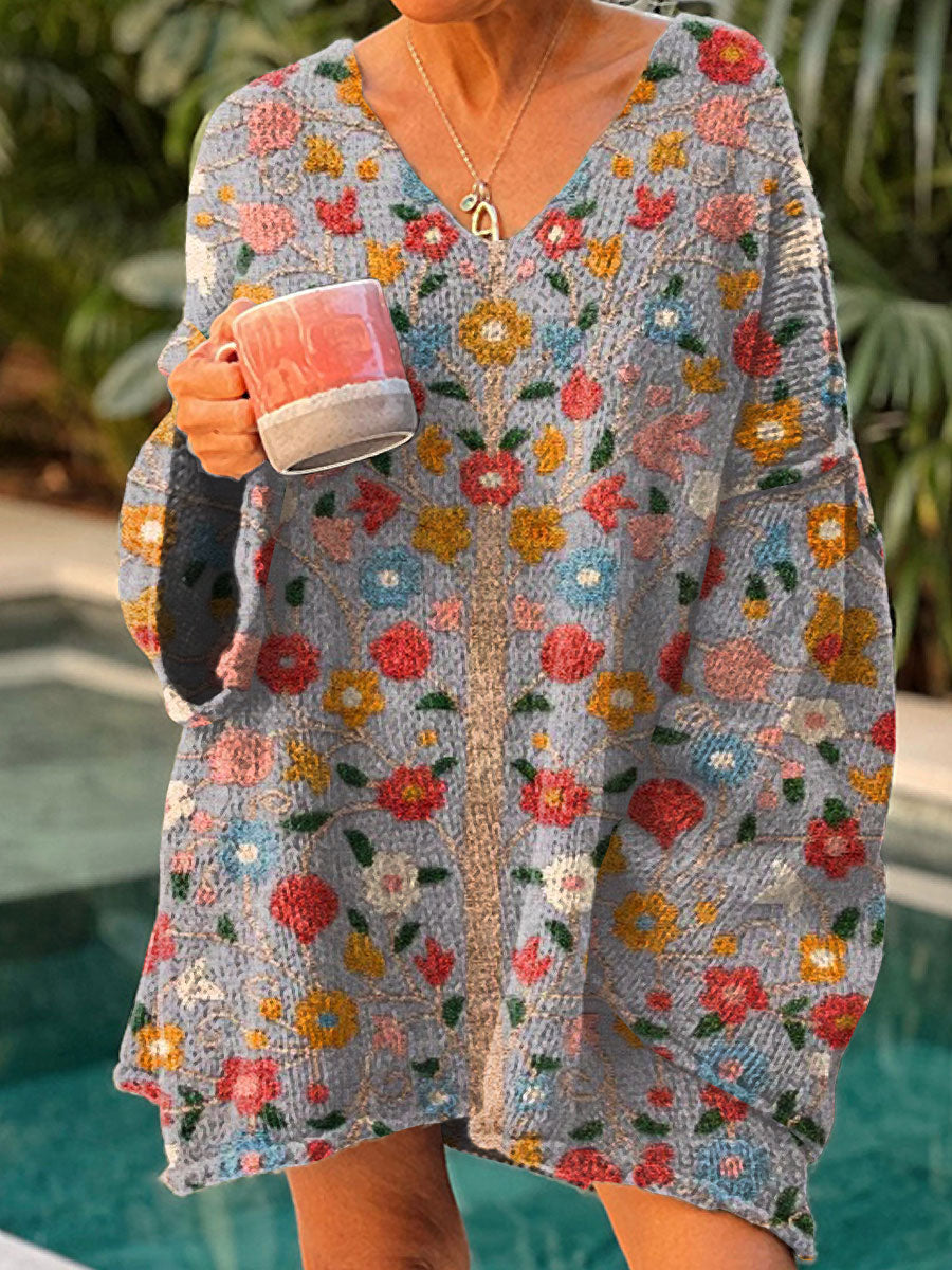 womens-vintage-flower-art-print-casual-pullover-sweater-nqnh