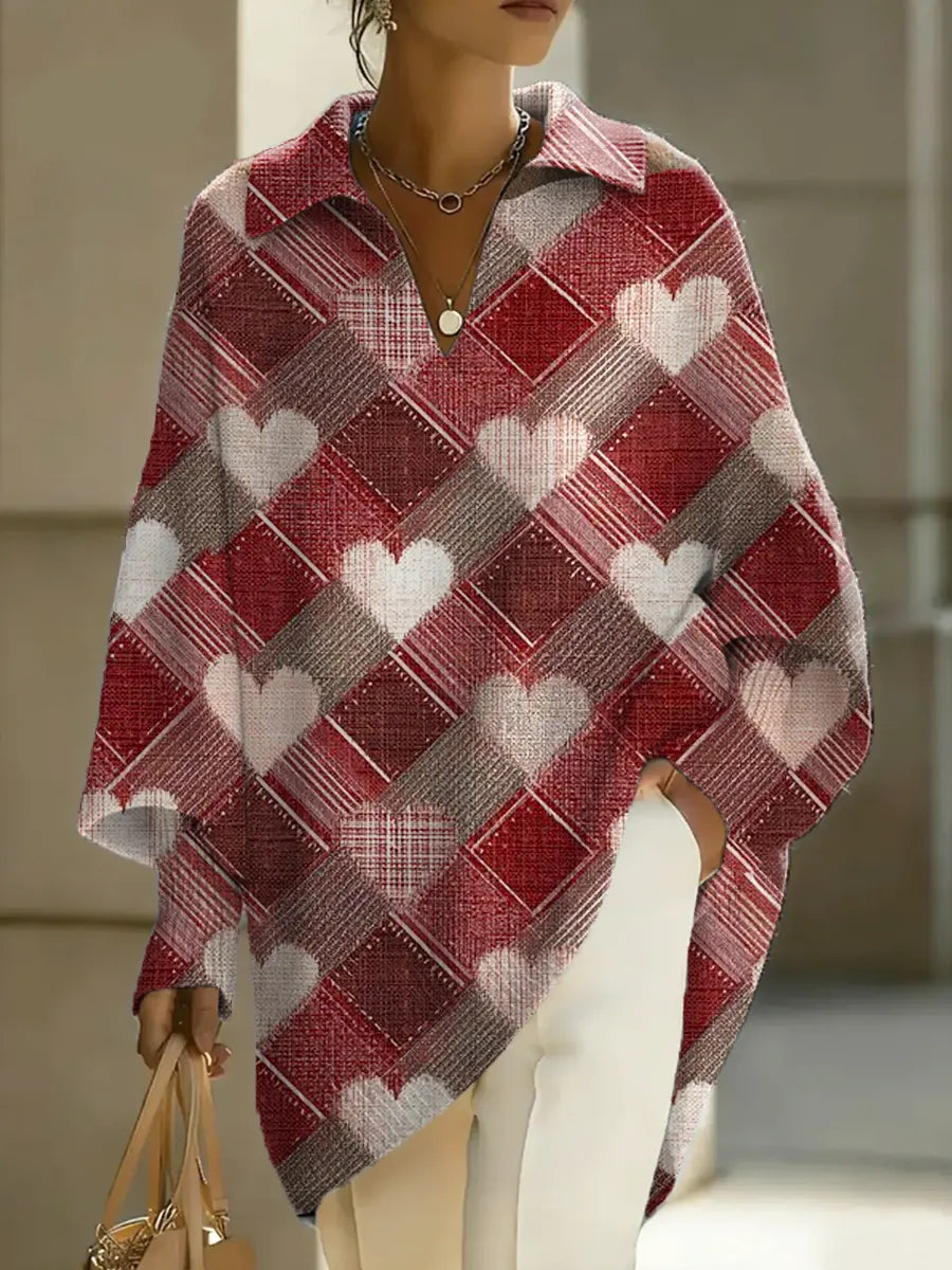 Women's Valentine's Day Heart Art Print Casual Knit Sweater