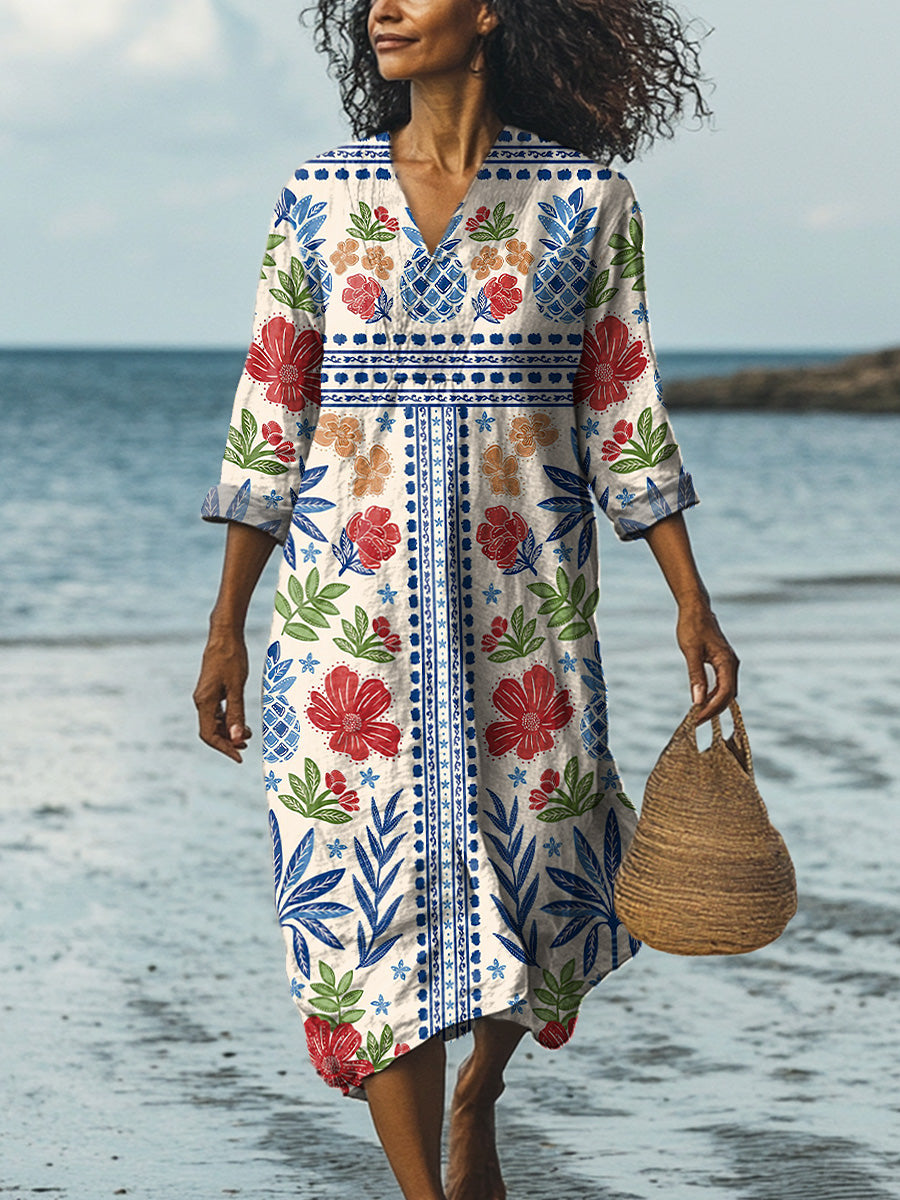 Ethnic Style Summer Fruit And Floral Pattern Printed Women's Dress