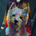 Women's Dog Print Casual Cotton And Linen Shirt