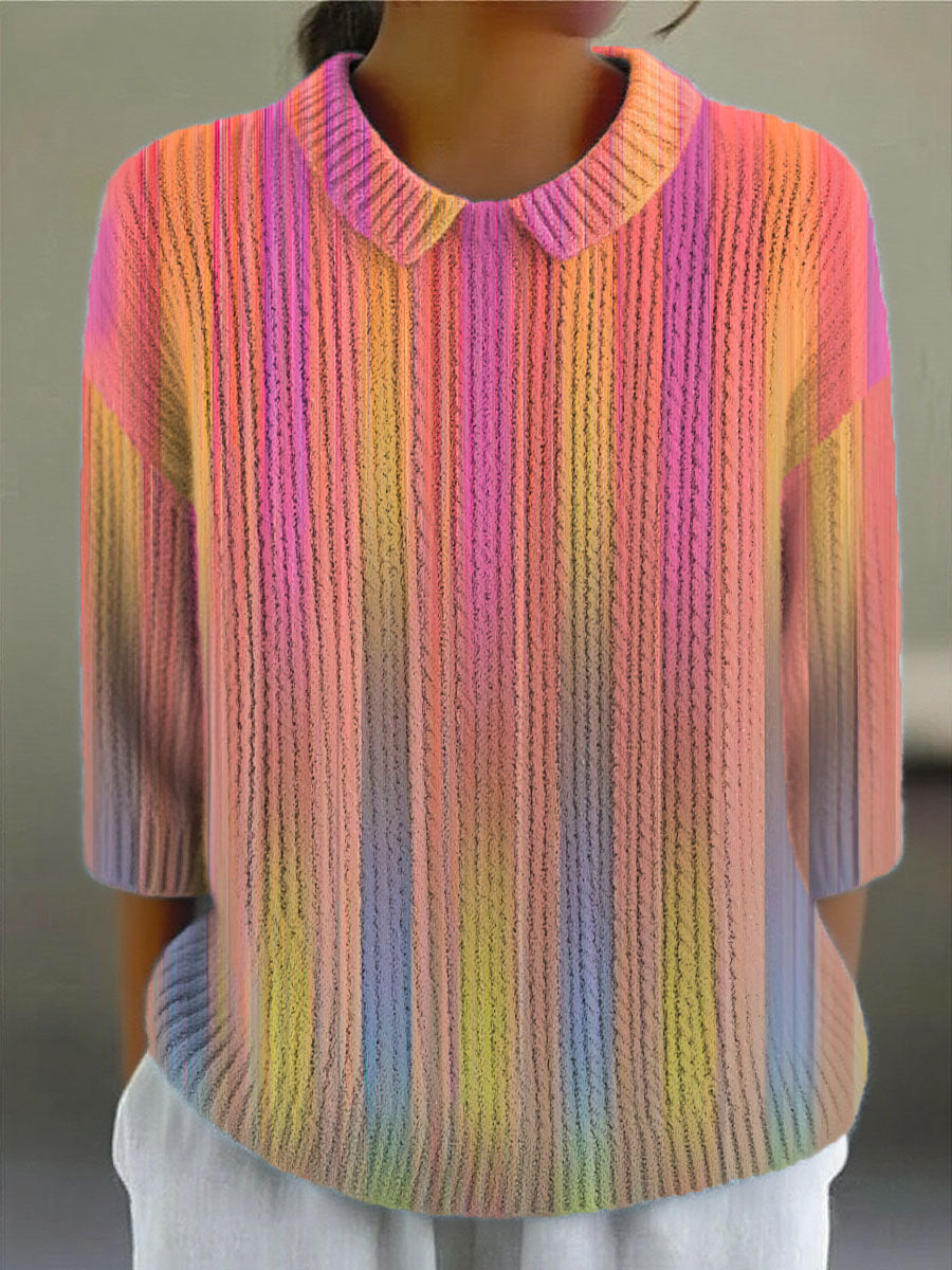 womens-vintage-gradient-art-print-casual-peter-pan-collar-3-4-sleeve-sweater-bu7g