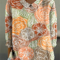 Women's Flowers Print Casual Cotton And Linen 3/4 Sleeve Shirt