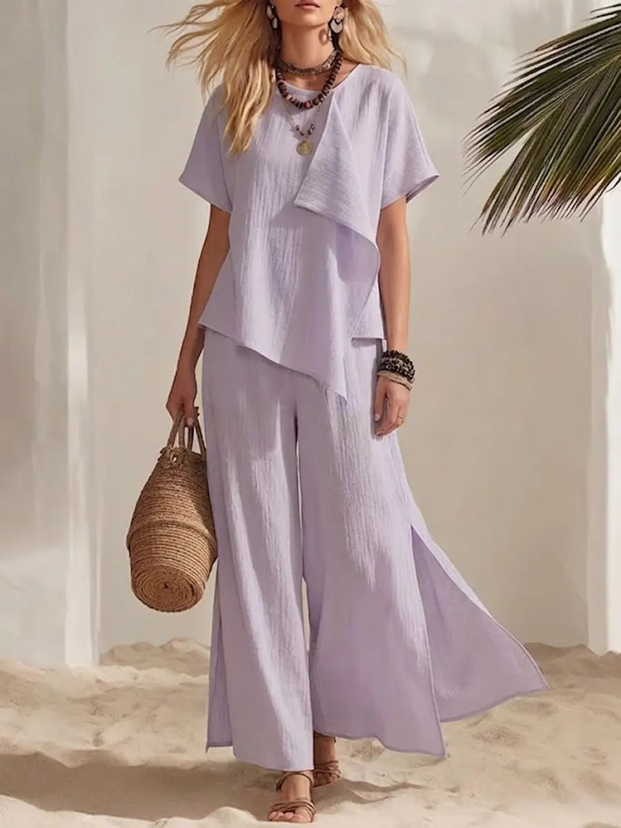 Women's Casual Vacation Style Irregular Cut Cotton-linen Set