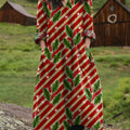 Women's Vintage Christmas Plaid Art Print Pocket V-neck Cotton Dress