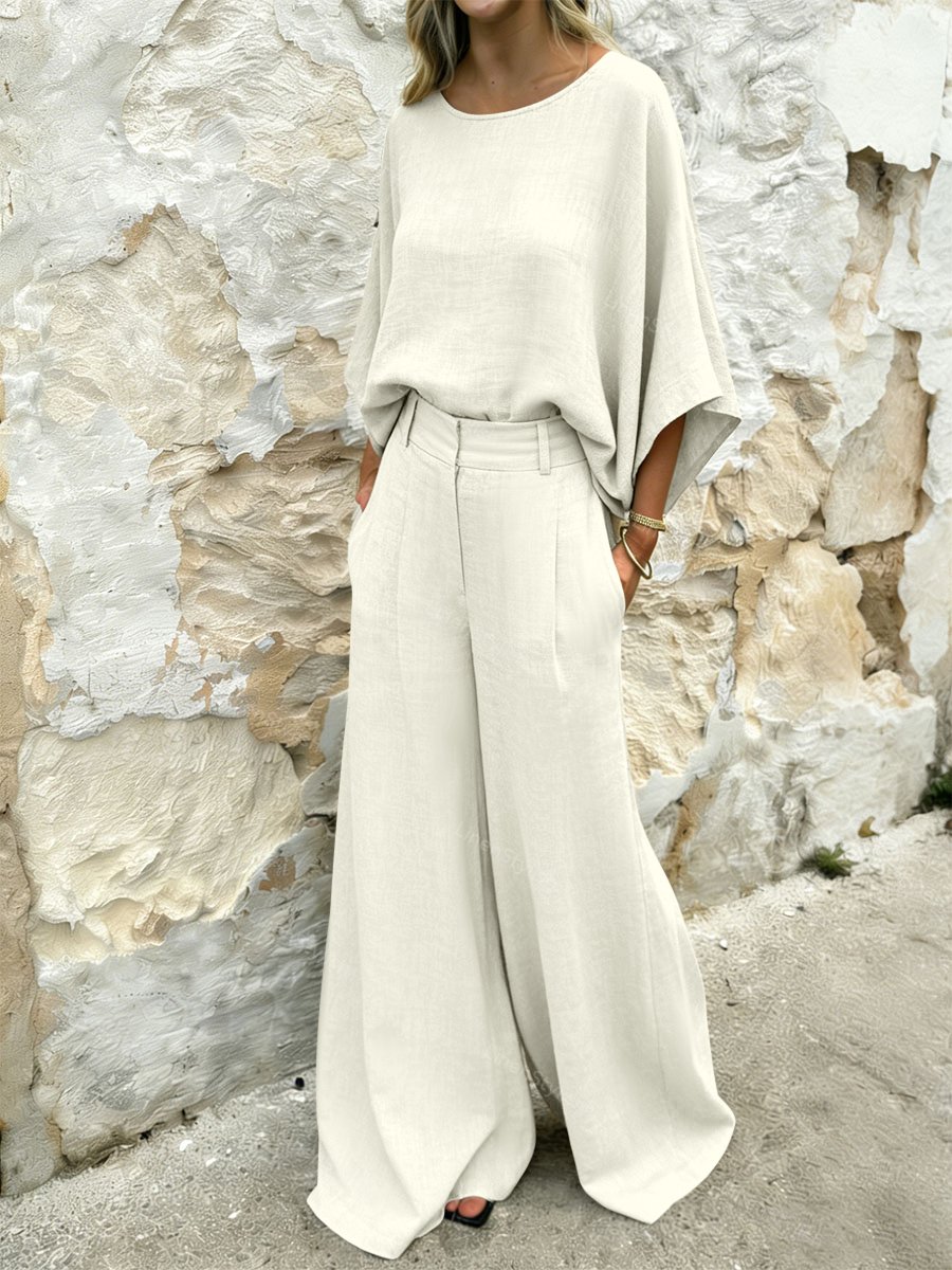 Women's Minimalist-style Casual Cotton-linen Two-piece Set
