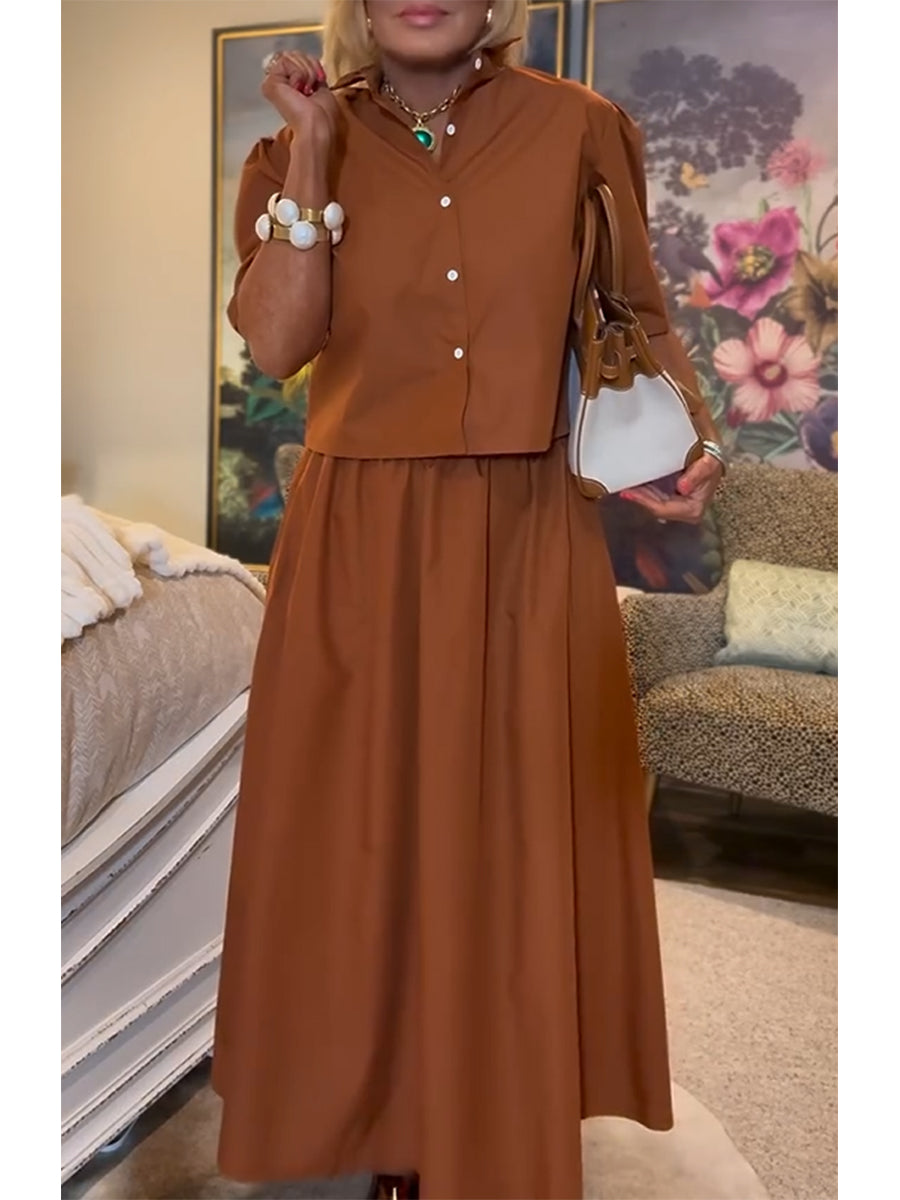 Women's Casual Short-sleeved 100% Cotton Top and Skirt Two-piece Set